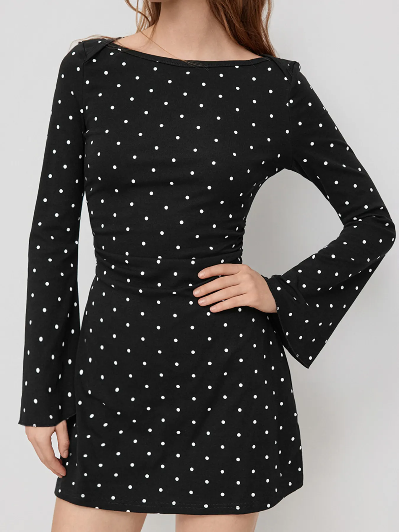 Polka Dot Flare Sleeve Mini Dress